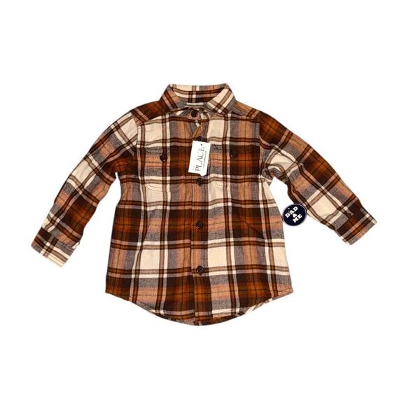 The Children’s Place Brown Plaid Shirt 12-18months - Picture 1 of 3